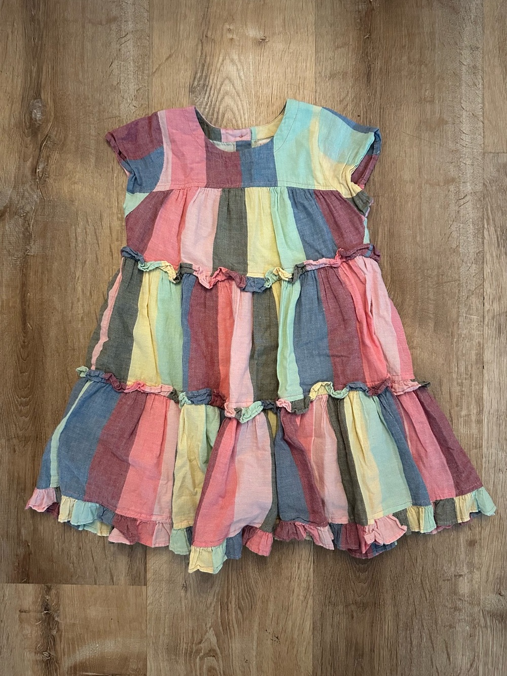 Girls Pink Chicken Striped Ruffled Sundress
